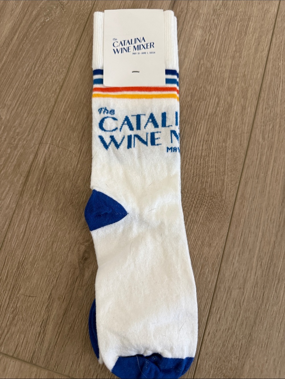 Branded Men's Crew Socks - White & Blue
